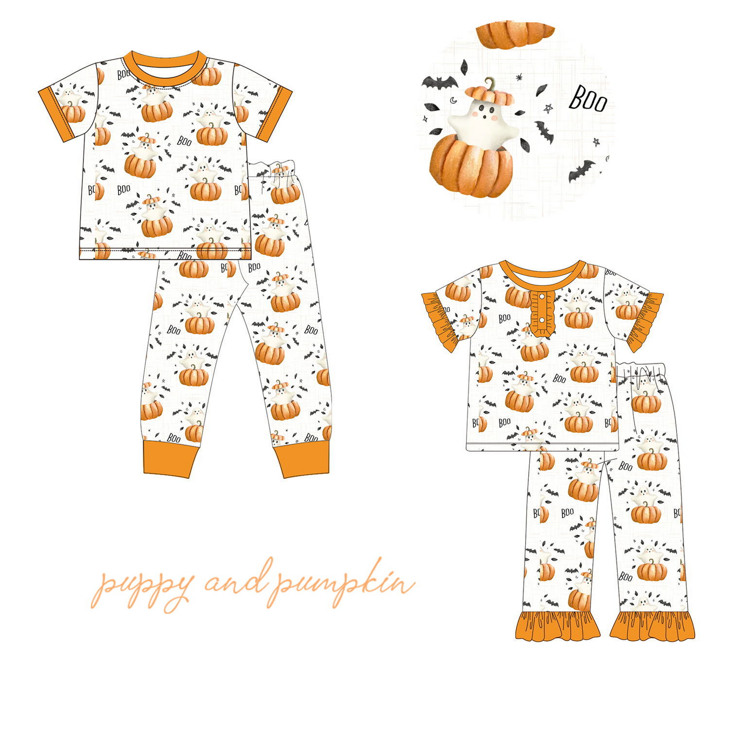 GSPO1559 Baby Sibling Halloween Boo Pumpkin Pajama Set Pre-order