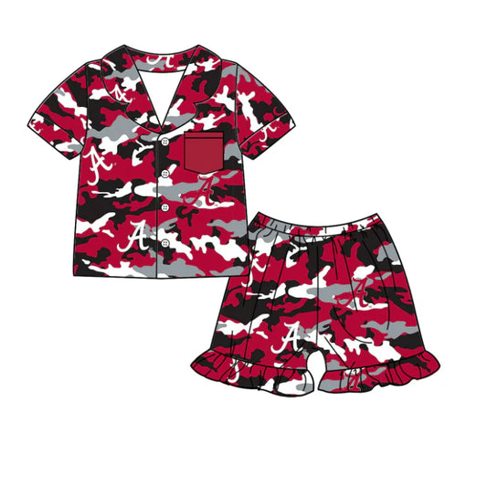Preorder 5 MOQ Baby Girls Sport Team A Camo Shorts Pajama Set