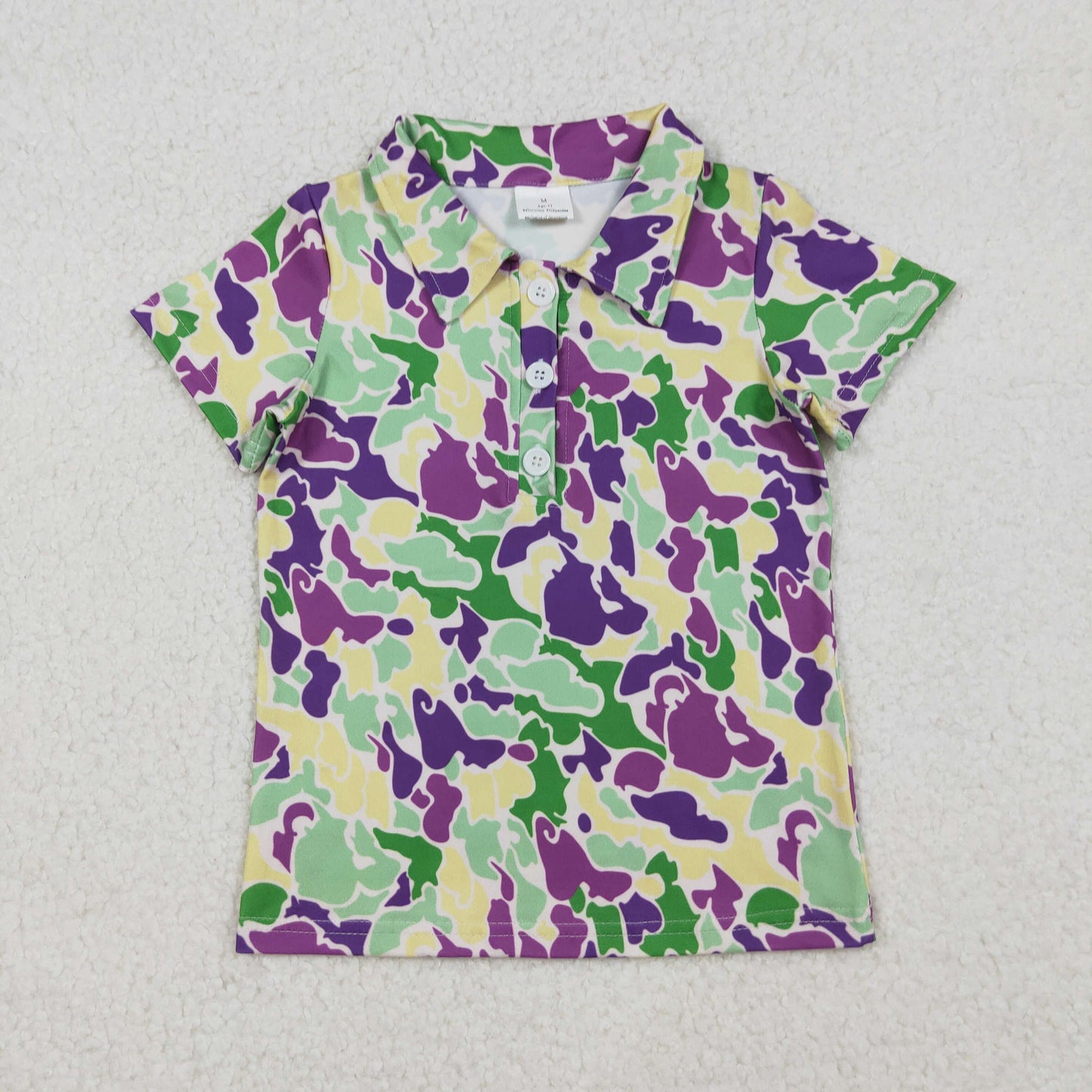 Kids Boys Purple Green  Camo Short Sleeve Shirt Top