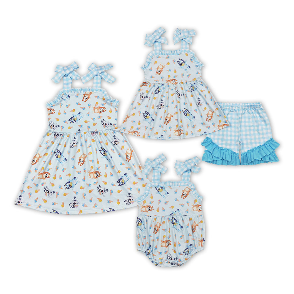 Baby Girls Cartoon Blue Dog Shorts Set