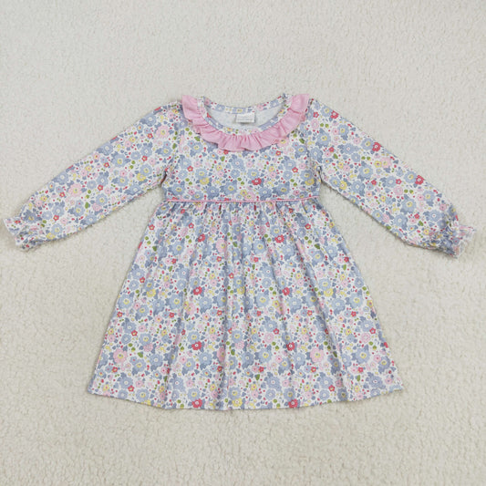 GLD1120 Kids Girls  Flowers Long Sleeve Dress
