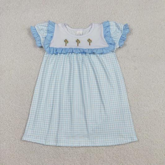 GSD2851 Baby Girls Easter Cross Blue Gingham Short Sleeve Dress