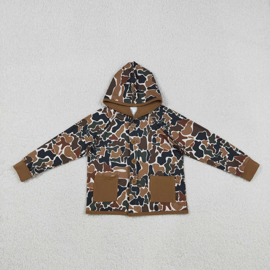 BT1442 Baby Boys Brown Camo Long Sleeve Jacket With Pocket
