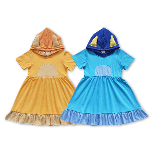 Girls Cartoon Blue Dog Sister Dress