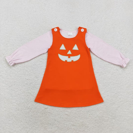 Baby Girls Pink Top and Orange Halloween Pumpkin Dress Set