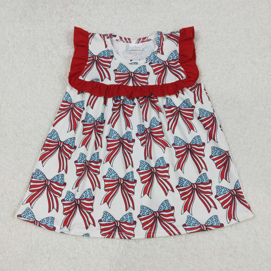 Baby Girls Red Ruffle Sleeveless Blue Bows 4th Of July Shirts Top