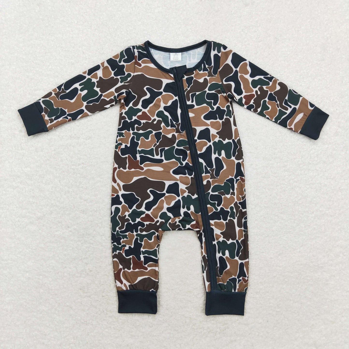 Baby Boys  Brown Camo Long Sleeve Zipper Romper