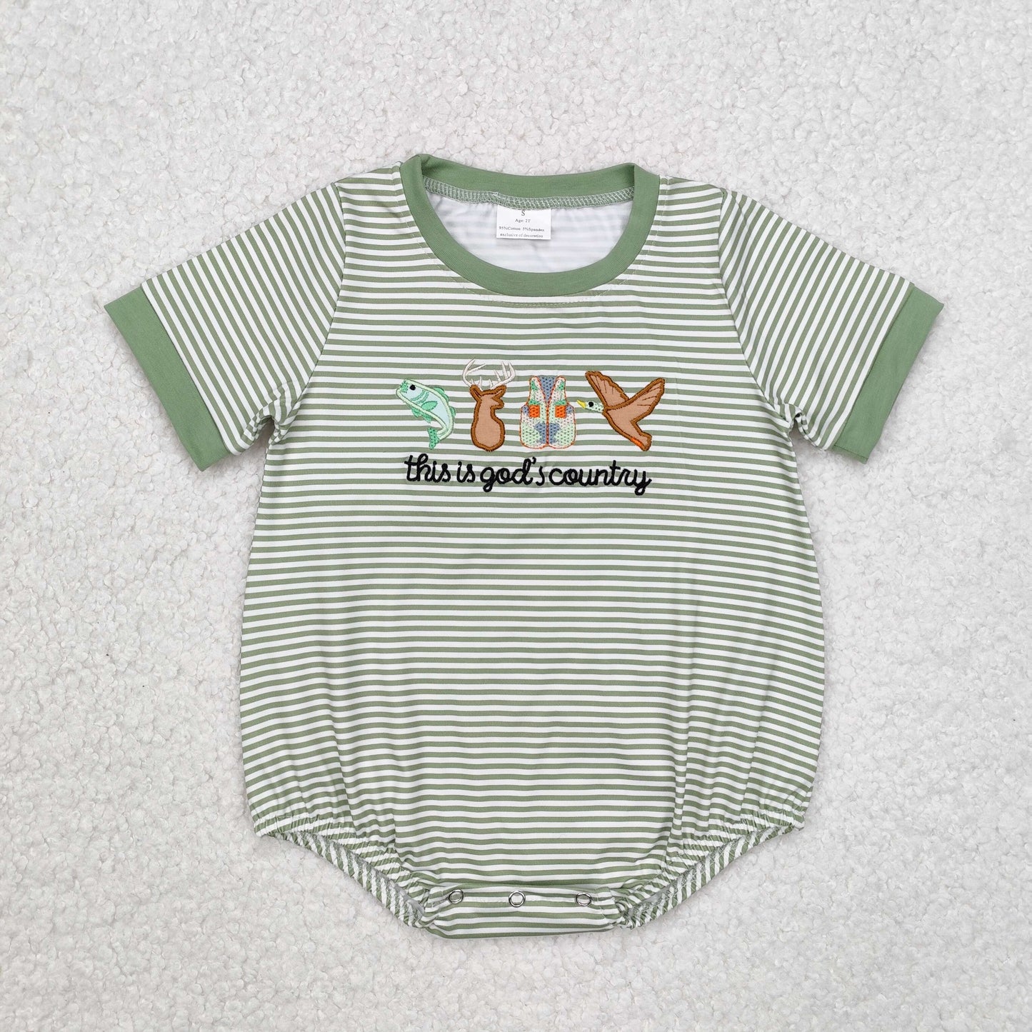 Baby Infant Boys Embroidery God Country Short Sleeve Rompers