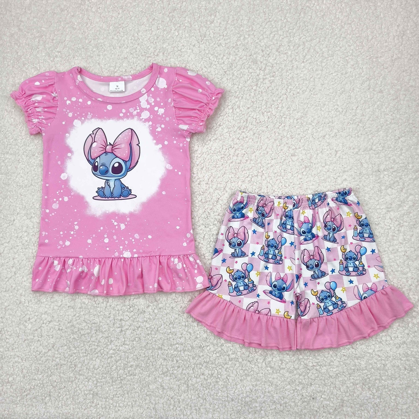 Baby Girls Cartoon Blue Animal Shorts Set