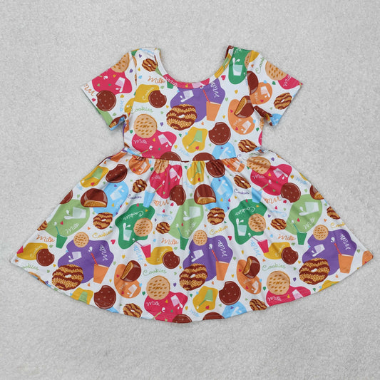Baby Girls Short Sleeves Chocolate Cakes Patchwork Dresses