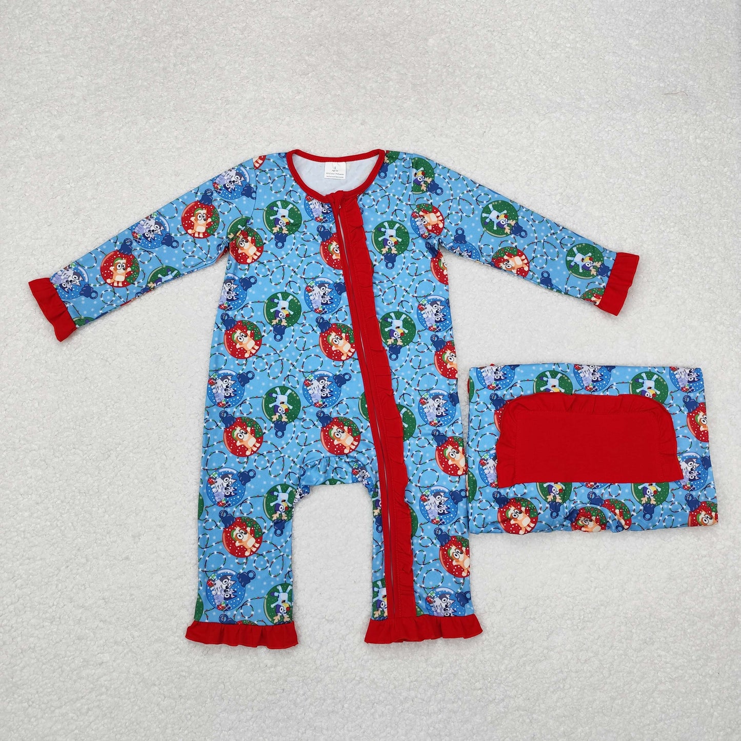 LR1314 Baby Girls Christmas Cartoon Dog Zipper Romper