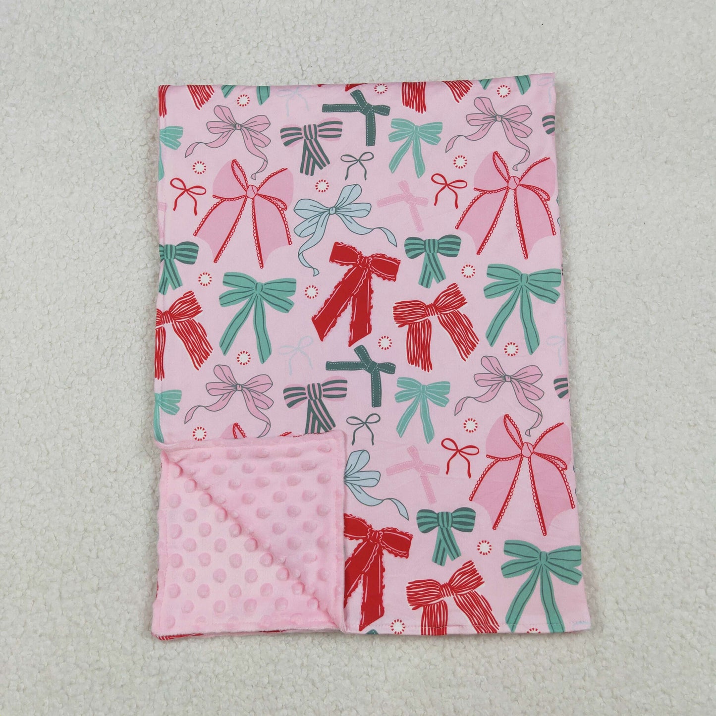 BL0218 Baby Girls Green Red Bow Blanket
