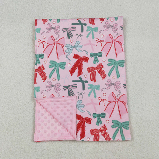 BL0218 Baby Girls Green Red Bow Blanket