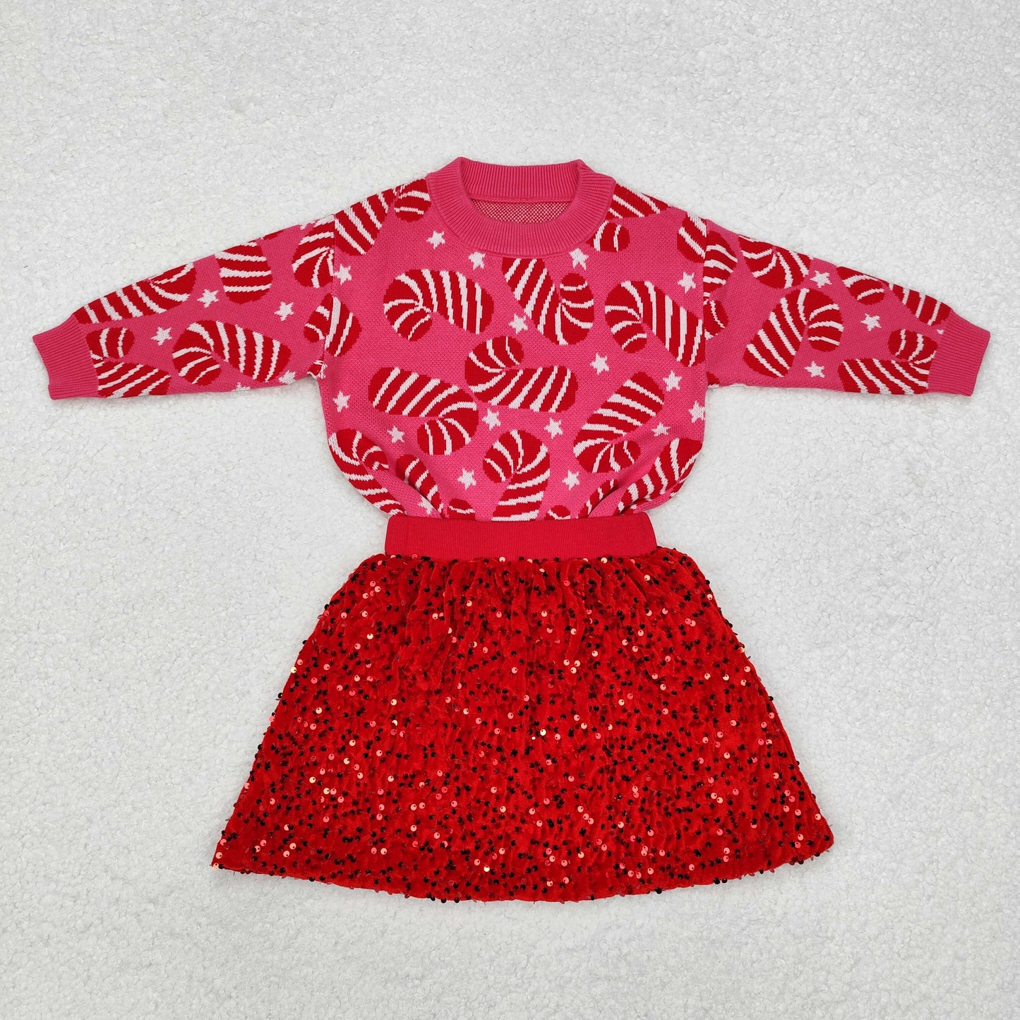 Baby Girls Christmas Sweater Top and Red Sequin Skirt Set