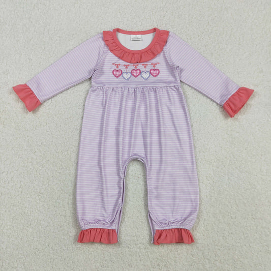 LR2706 Baby Girls Heart Striped Long Sleeve Romper