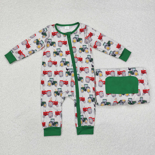 Baby Boys Farm Tractors Zip Bamboo Romper