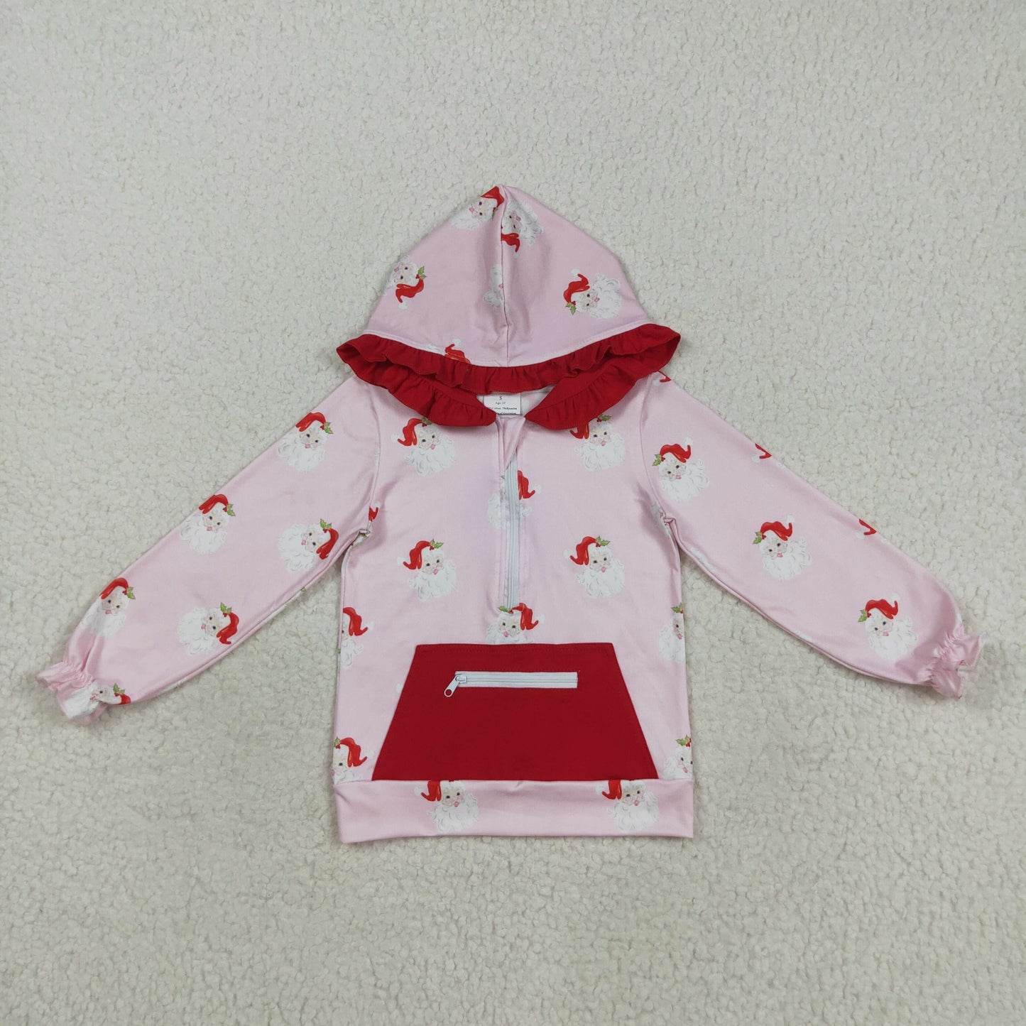 GT1047 Kids  Girls Christmas Santa Long Sleeve Hoodie Top With Pocket