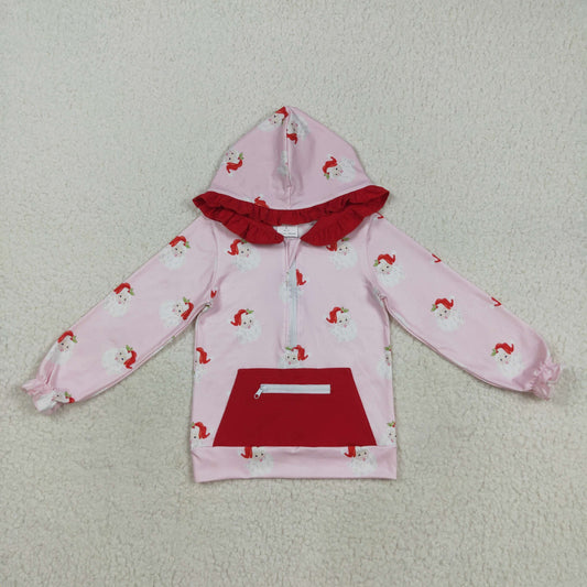 GT1047 Kids  Girls Christmas Santa Long Sleeve Hoodie Top With Pocket