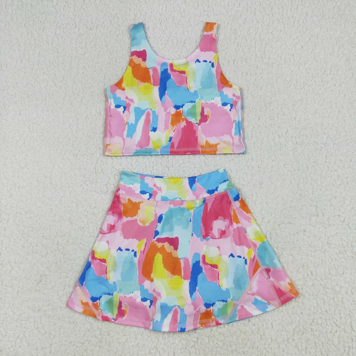 Kids Girls Watercolor Yoga  Skort Set