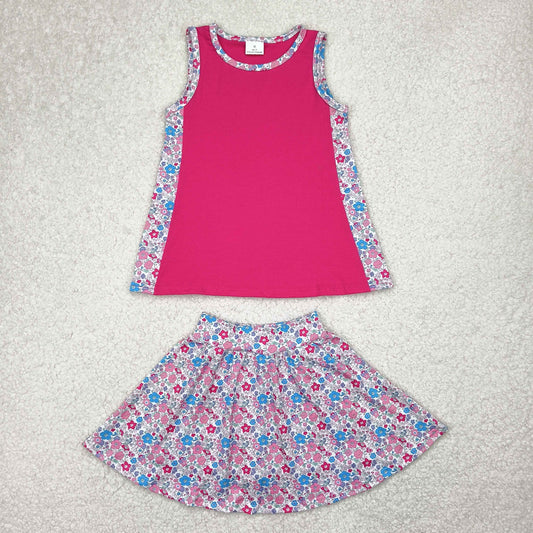 Baby Girls Hot Pink Sleeveless Top Floral Skirts Set