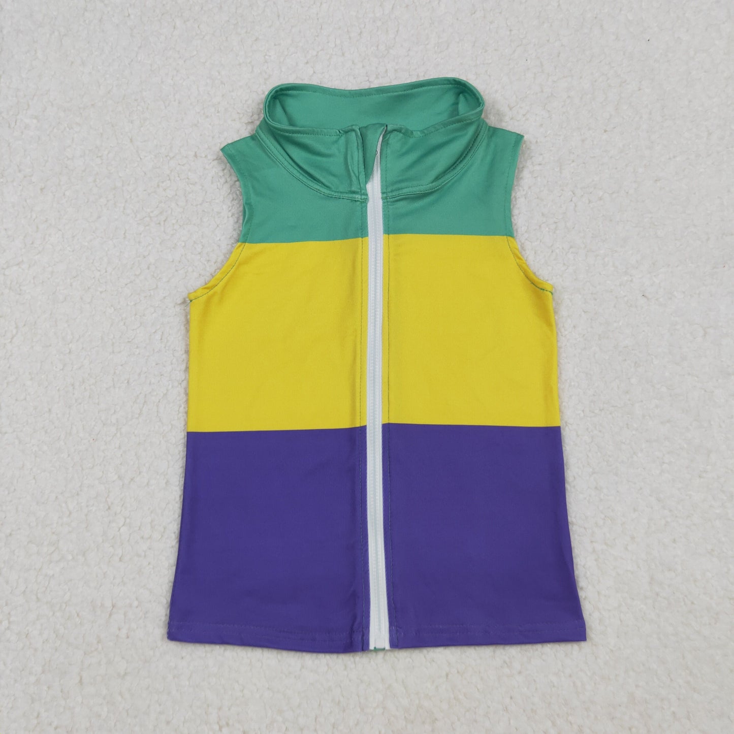 Baby Boys Sleeveless Green Yellow Purple Zipper Mardi Gras Vest Top