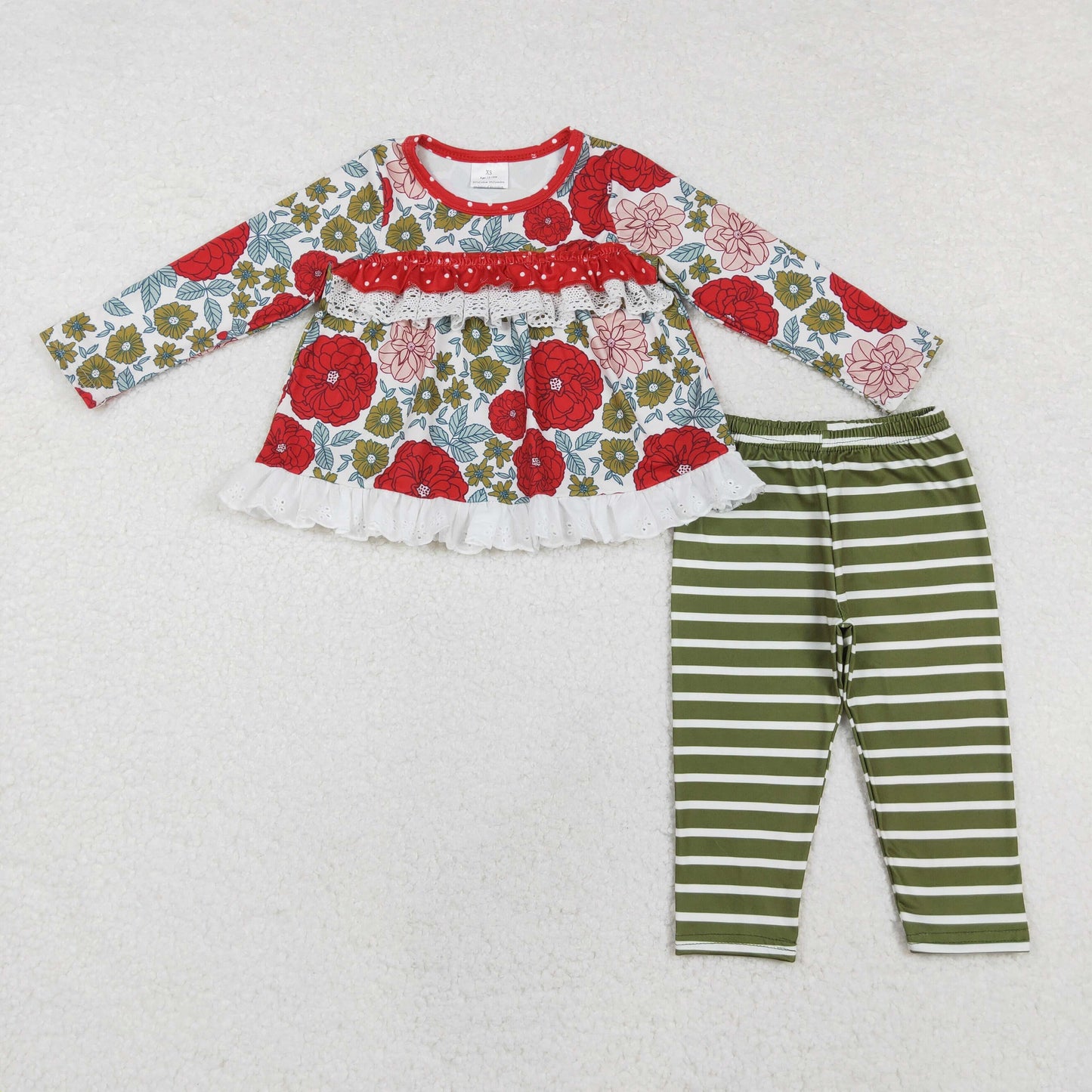 Baby Girls Christmas Flower Tunic Top Green Leggings Set