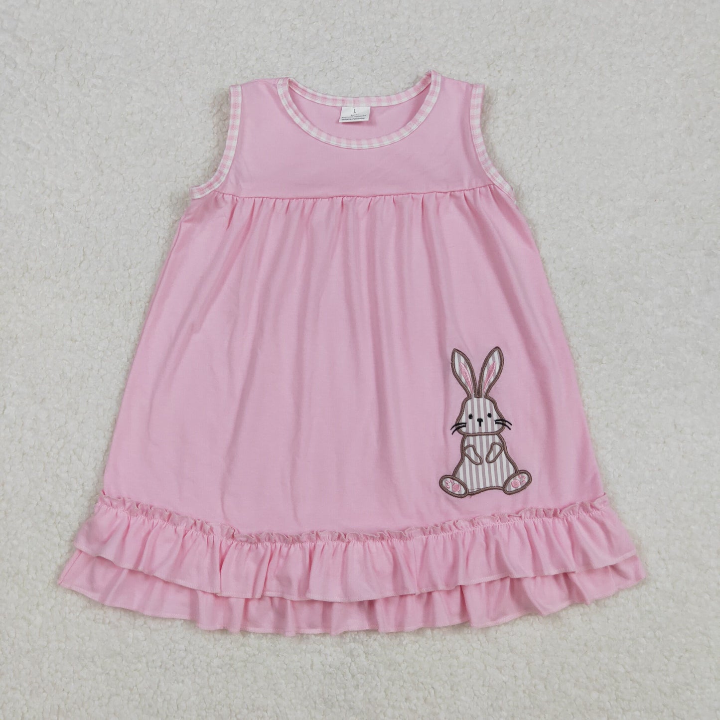Baby Girls Pink Sleeveless Embroidery Bunny Ruffle Easter Dress