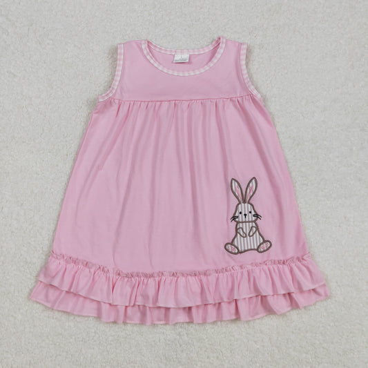 Baby Girls Pink Sleeveless Embroidery Bunny Ruffle Easter Dress