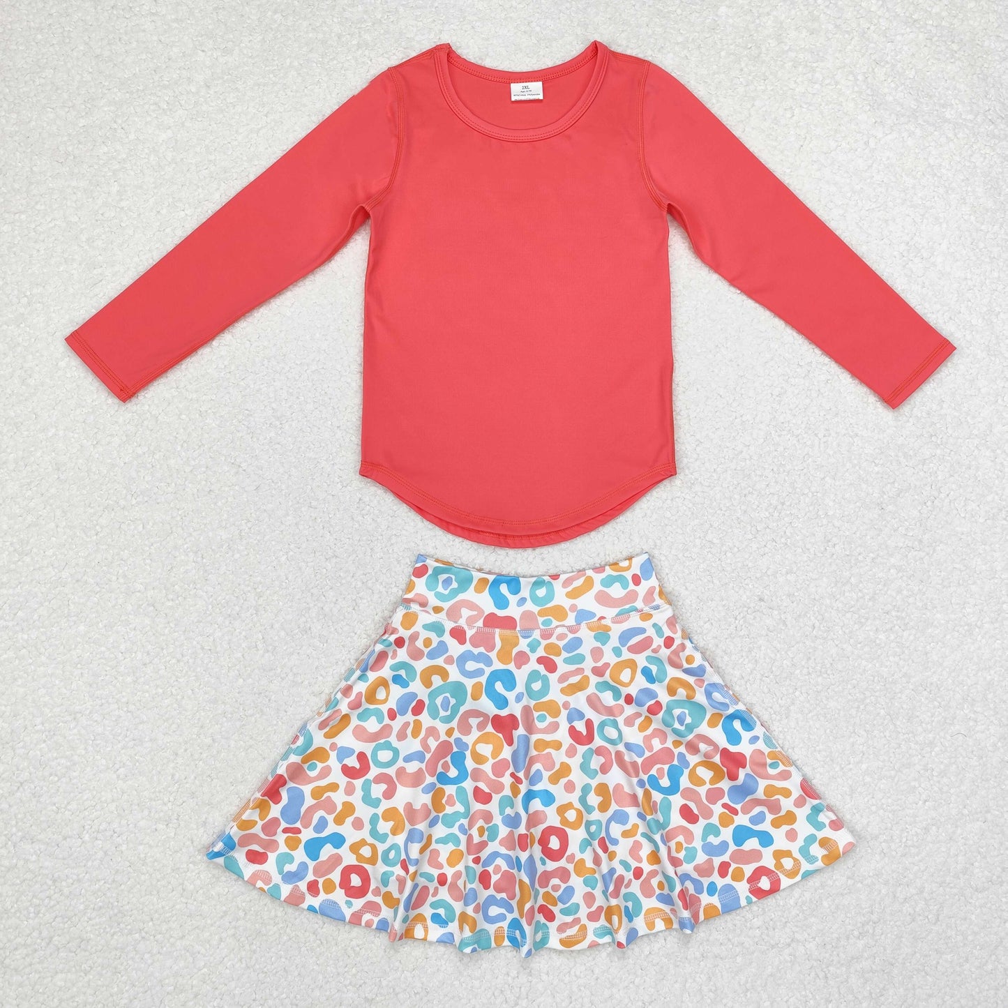 Toddler Girls Pink Top +Leoaprd Skirt Set