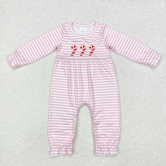 Baby Girls Christmas Candy Cane Pink Striped Romper