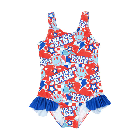 Baby Girls 4th Of July American Babe Ruffle One Piece Swimsuits