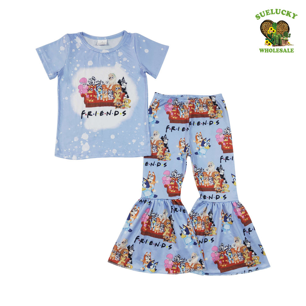 Baby Girls Cartoon Dog Friends Bell Bottom Pants Set