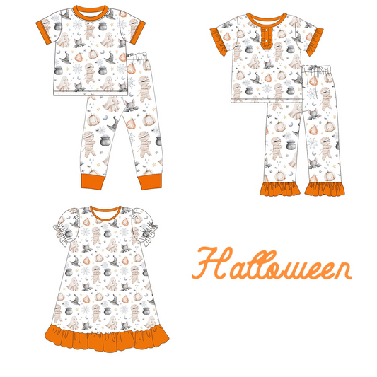 Baby Sibling Halloween Ghost Pumpkin Pajama Set+Dress Pre-order