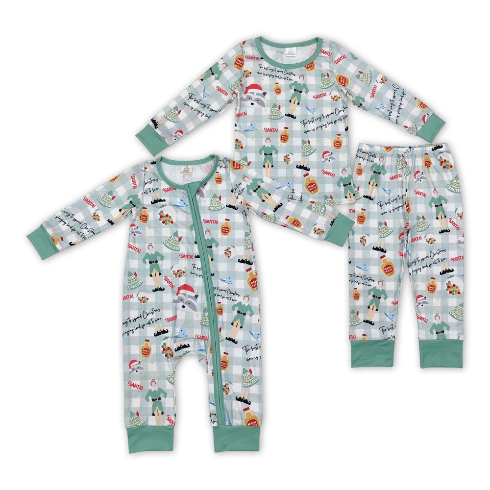 Baby Boys Red Shelf Green Christmas Bamboo Pajamas and Romper