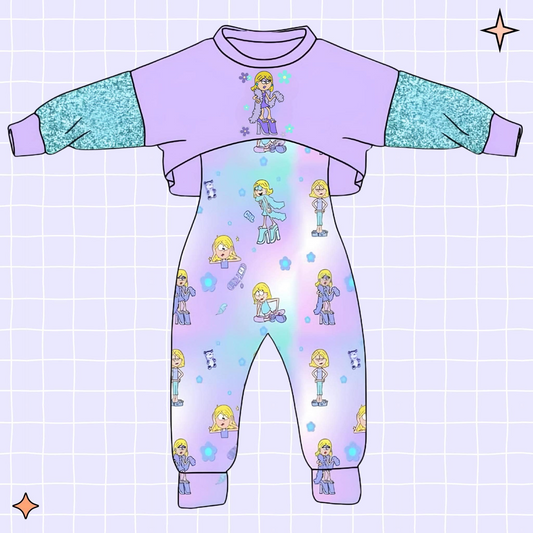 Cartoon  Baby Girls Purple  Top Jumpsuit Set  Pre-order 3 MOQ