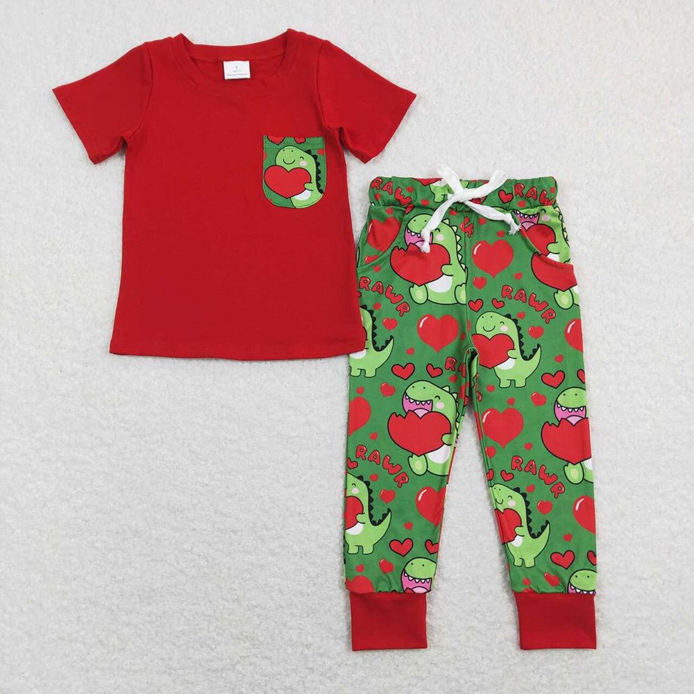 Toddler Baby Boys Clothes Short Sleeve Top +Dinosaur Pants Set