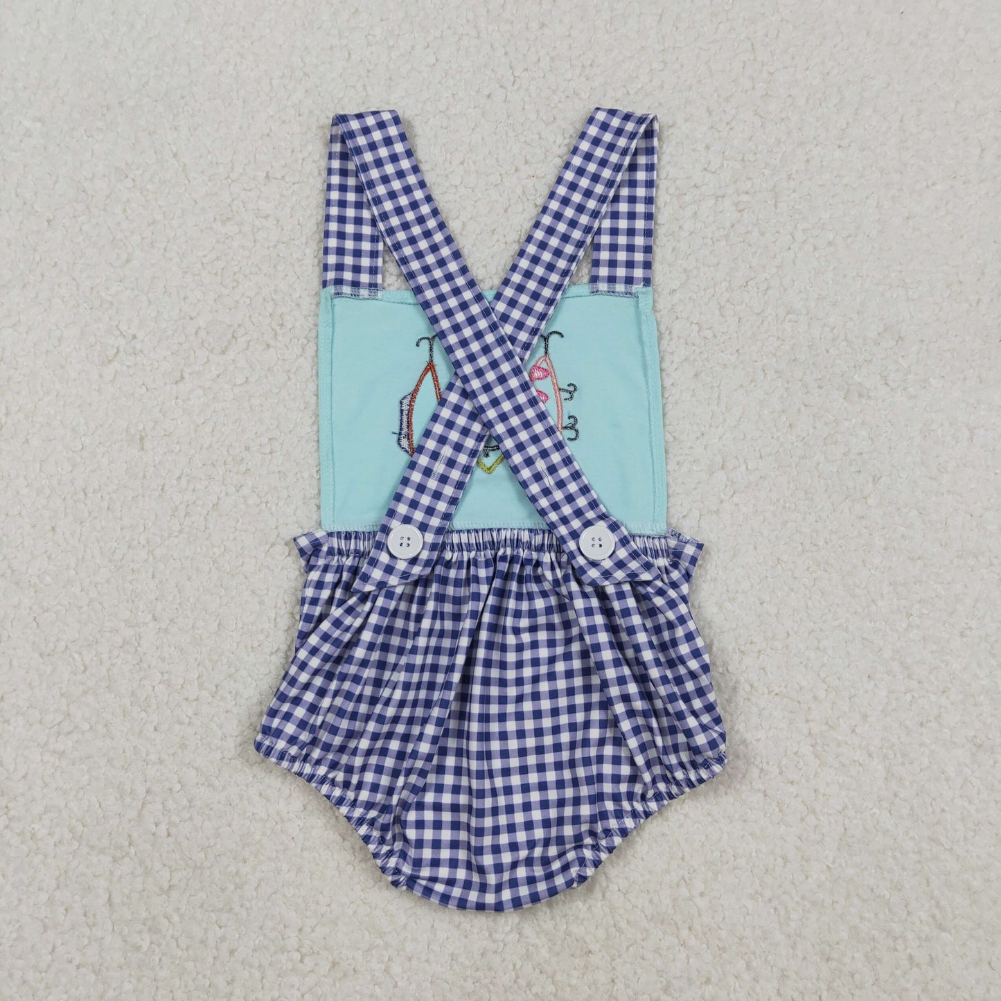 SR3413 Baby Boys Fishing Gingham Romper