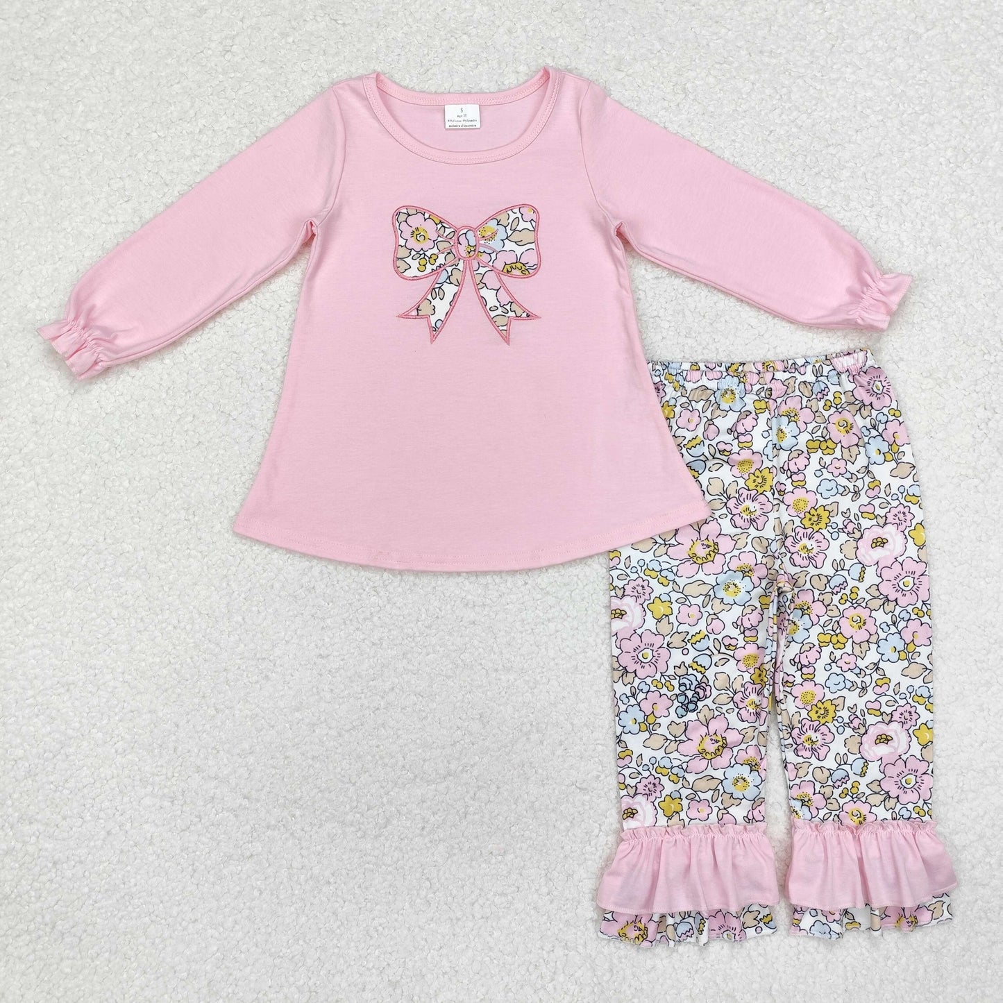 Toddler Baby Girls Floral Bow Top Ruffle Pants Outfit