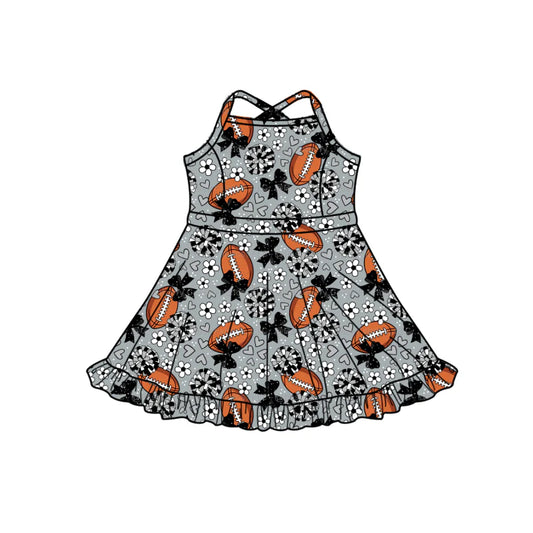 Preorder , 5 MOQ , Baby Girls Football Team Black Bow Strap Dress