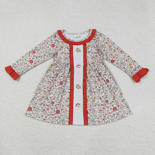 GLD1062 Kids Girls Christmas Santa  Floral Tunic Long Sleeve Dress