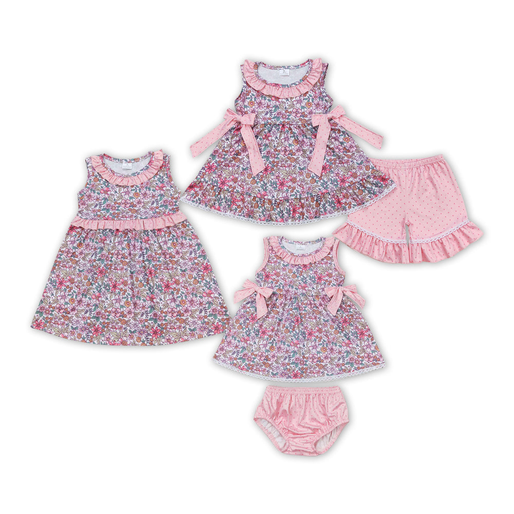 Sister Sibling Girls Pink Floral Clothes Set