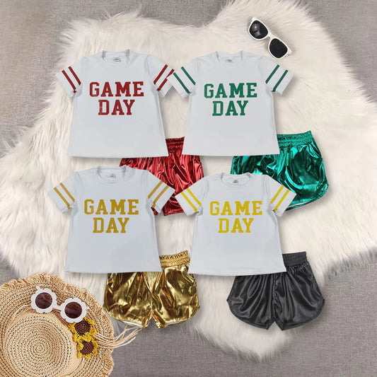 Kids Girls Sibling Game Day Top With Leather Shorts Set