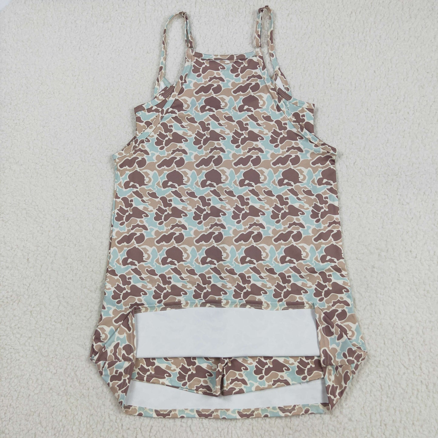 GSD2734 Women Brown Green camo Strap Yoga Dress With Pocket