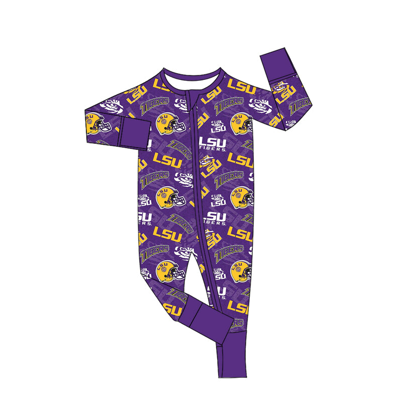 Baby Boys Sport Team LSU Long Sleeve Romper  Preorder 3 MOQ