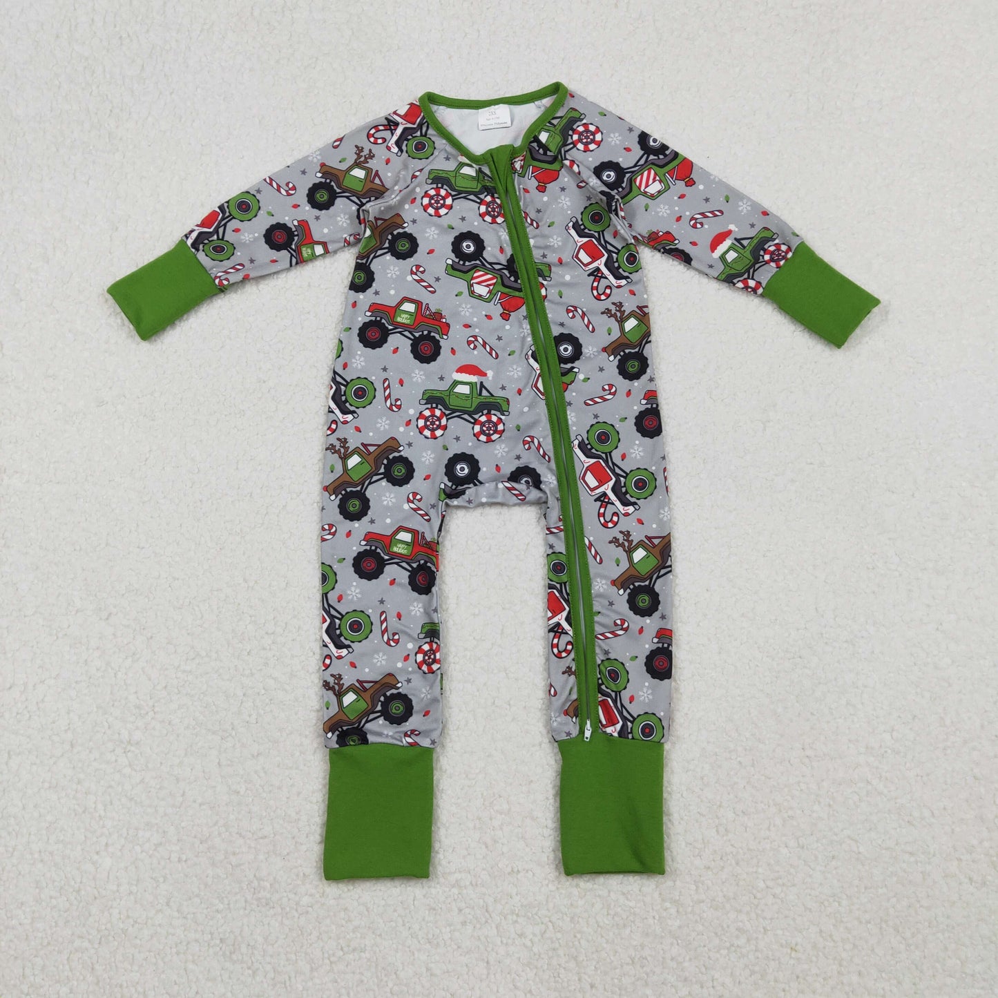 Baby Boys Christmas Truck Long Sleeve Zipper Romper
