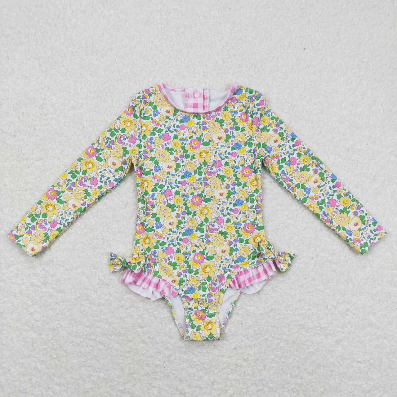 S0191 Baby Girls Floral Long Sleeve One-piece Swimsuit