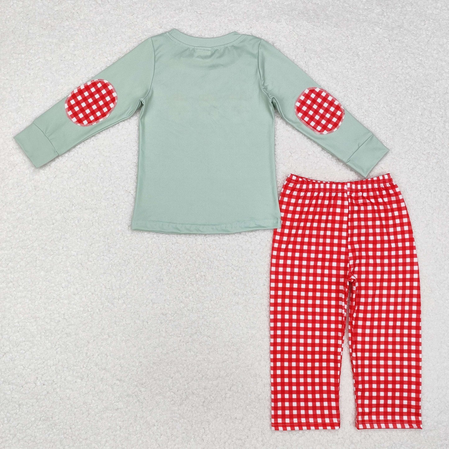 Baby Boys Christmas Santa Green Top Red Gingham Pants Outfit