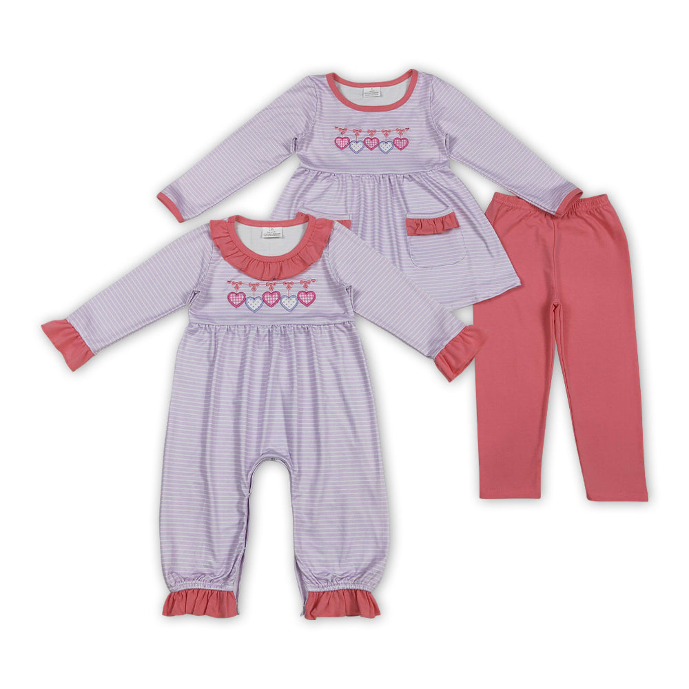 Sibling Baby Girls Embroidery Heart Tunic Top Set /Romper