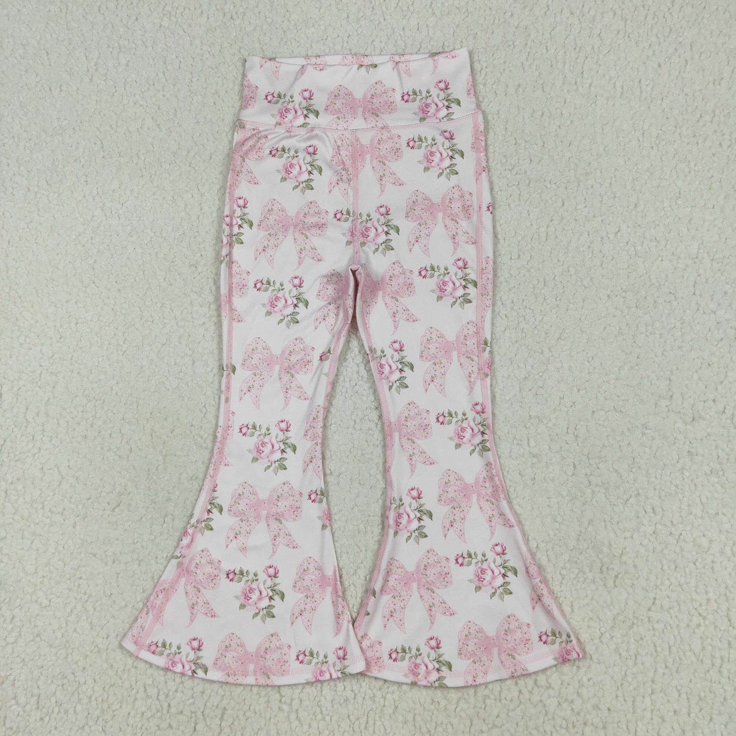 P0768 Baby Girls Floral Pink Bow Yoga Pants