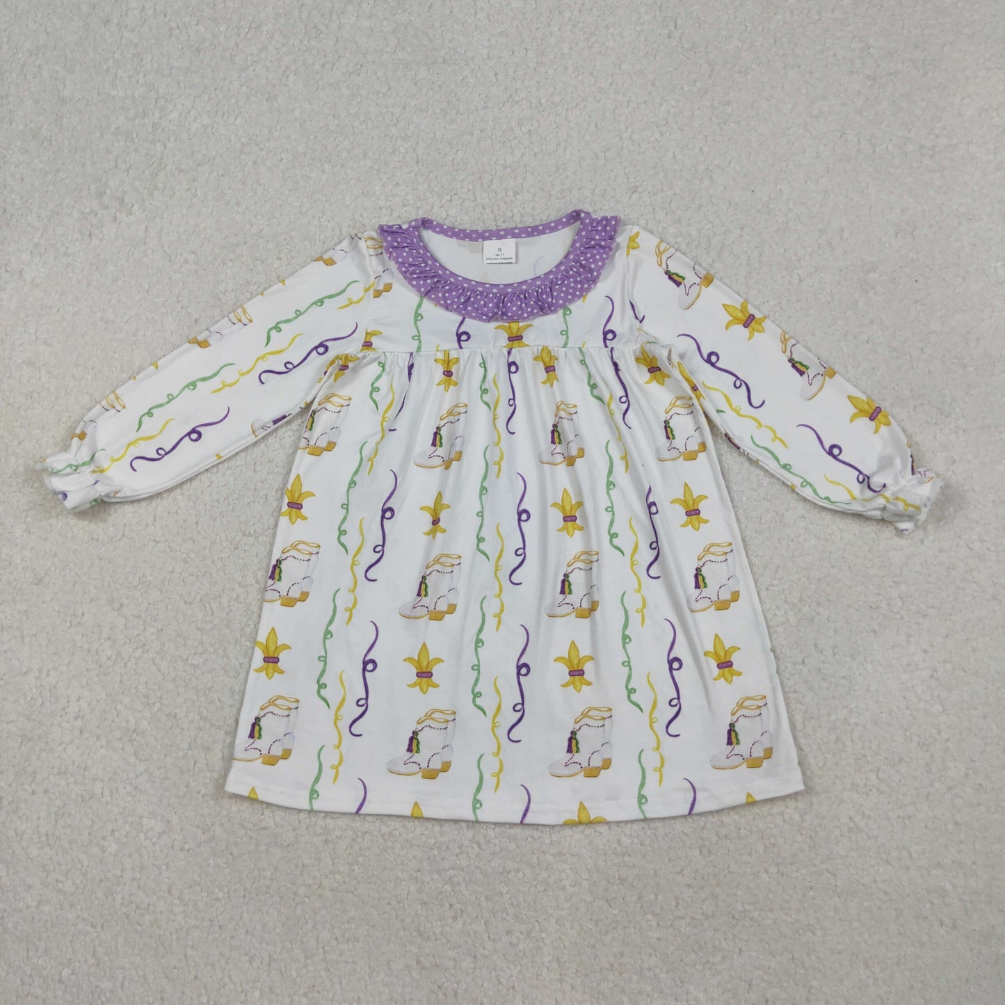 GLD0947 Baby Girls Mardi Gras  Long Sleeve Dress